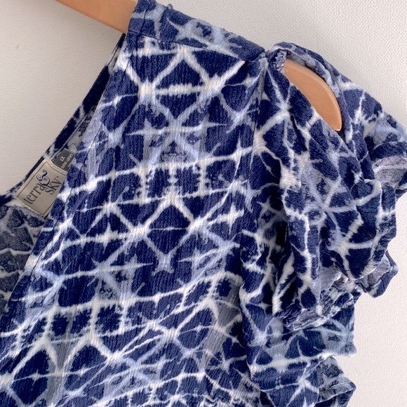 Terra & Sky blue and white bohemian romper, Size 1X - Picture 4 of 9